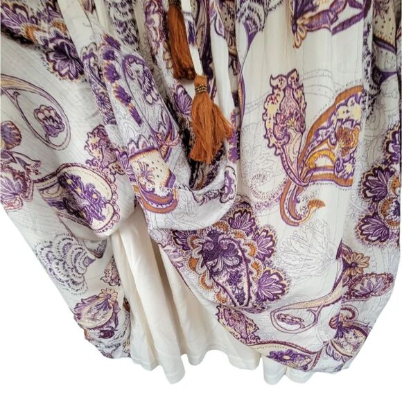 BAND OF THE FREE Sz M Cream Purple Paisley Lyonette Boho Flowy Mini Dress - Picture 7 of 16